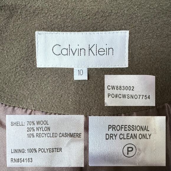 Calvin Klein Wool Cashmere Double Breasted Short Coat Size 10, Olive - Picture 8 of 9